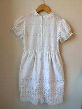 Load image into Gallery viewer, Vintage Cotton Blend Dress With Delicate Floral Embroidered Eyelet Pattern 8-9Y
