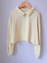 Load image into Gallery viewer, H&amp;M Cropped Butter Yellow Polo Sweatshirt Size 8-10
