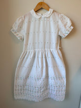 Load image into Gallery viewer, Vintage Cotton Blend Dress With Delicate Floral Embroidered Eyelet Pattern 8-9Y
