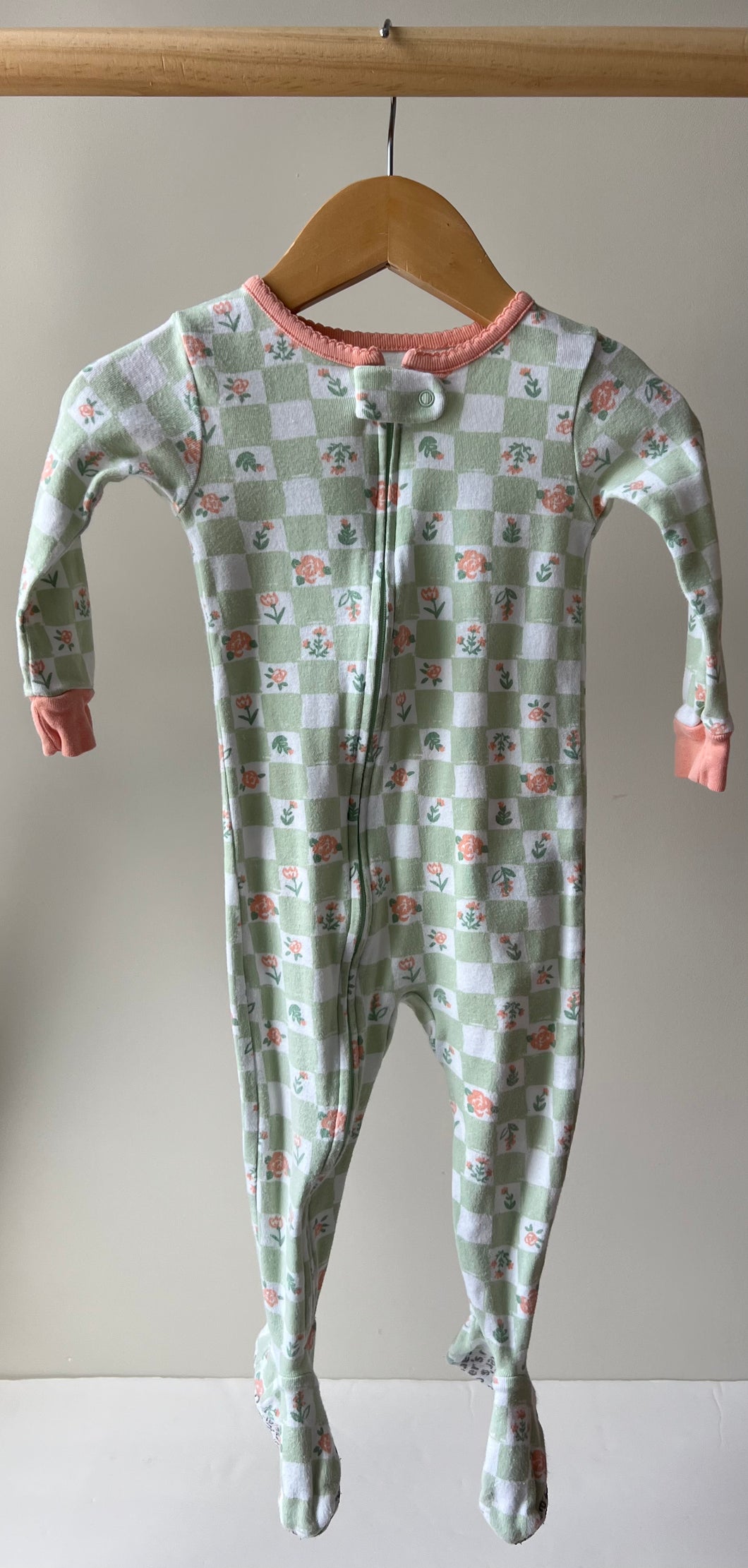 Floral Check Footie 12M