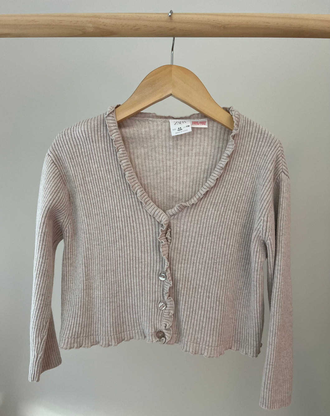 Zara Ribbed Lettuce Trim Cardigan 4-5Y