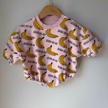 Load image into Gallery viewer, Pink Banana Lined Sweater Romper 3-6M
