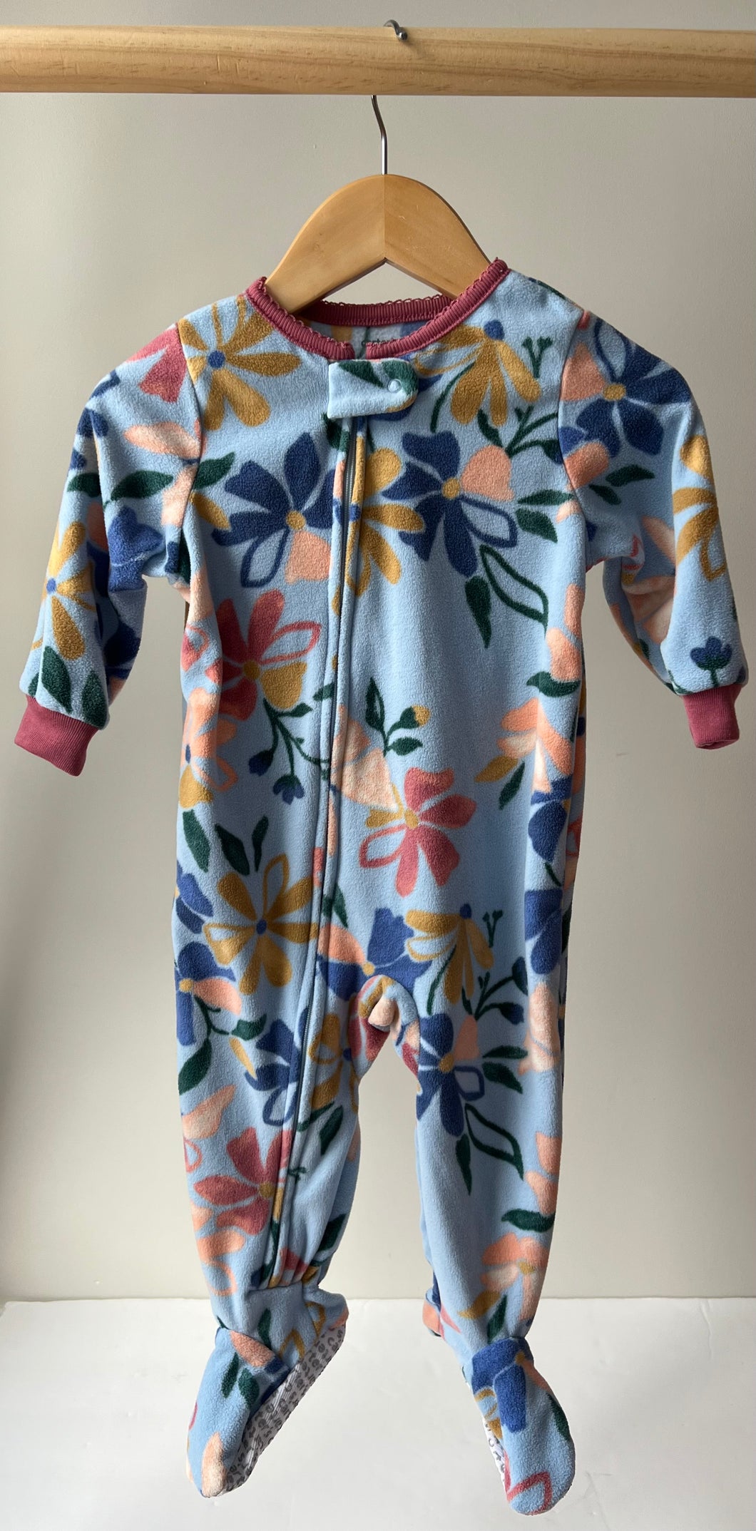 Blue Fleece Floral Footie 12M