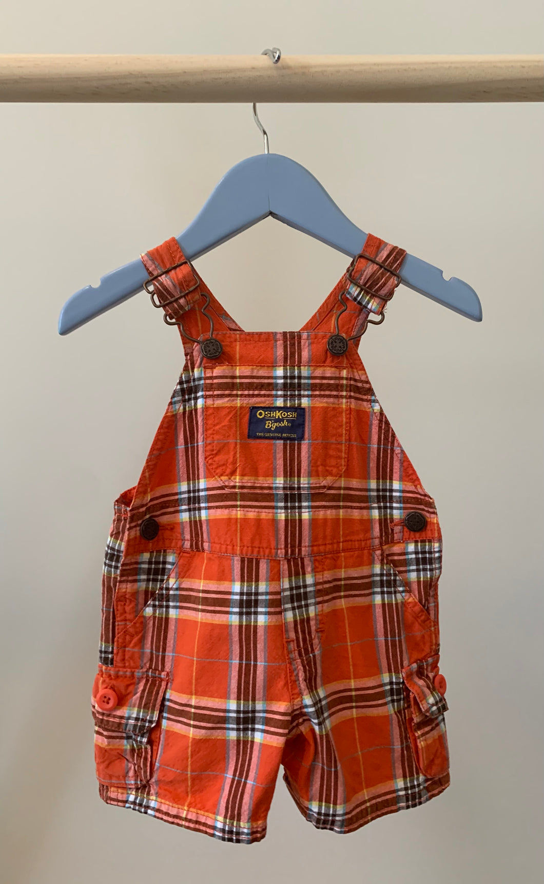 OshKosh Orange Plaid Shortall 3M