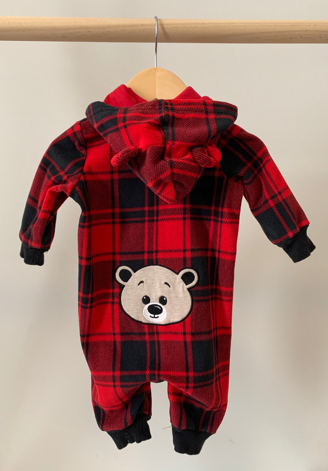 Teddy Bear Bottom Plaid One-Piece 3-6M